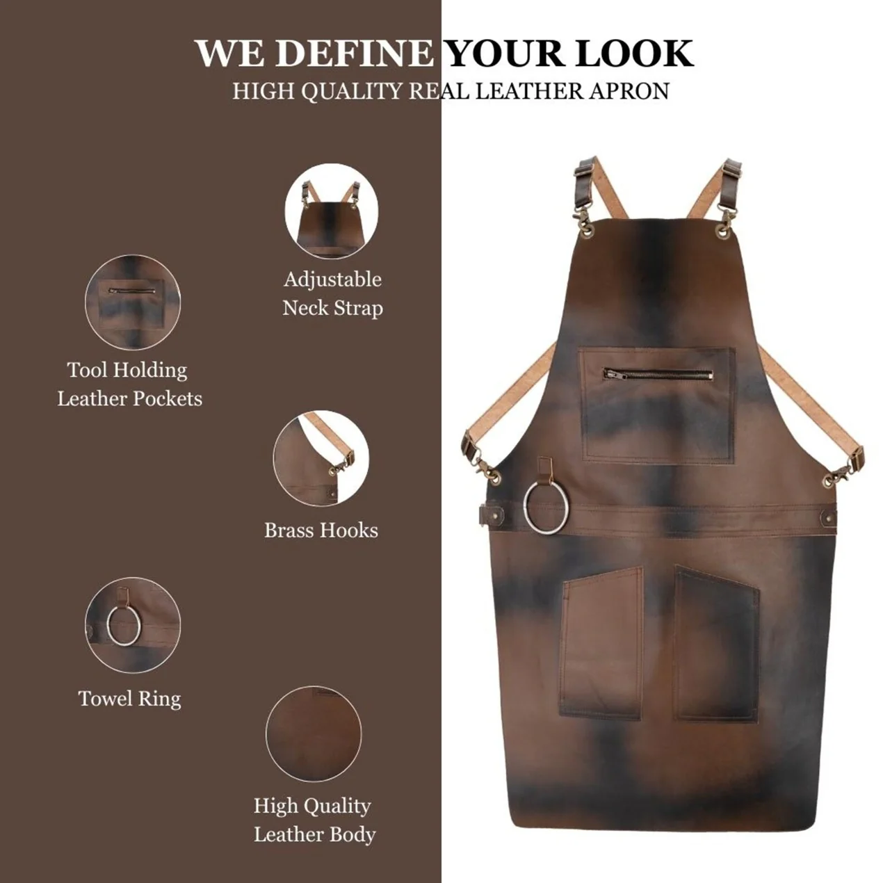 The City of London Full Grain Leather Apron with Zip - Image 8