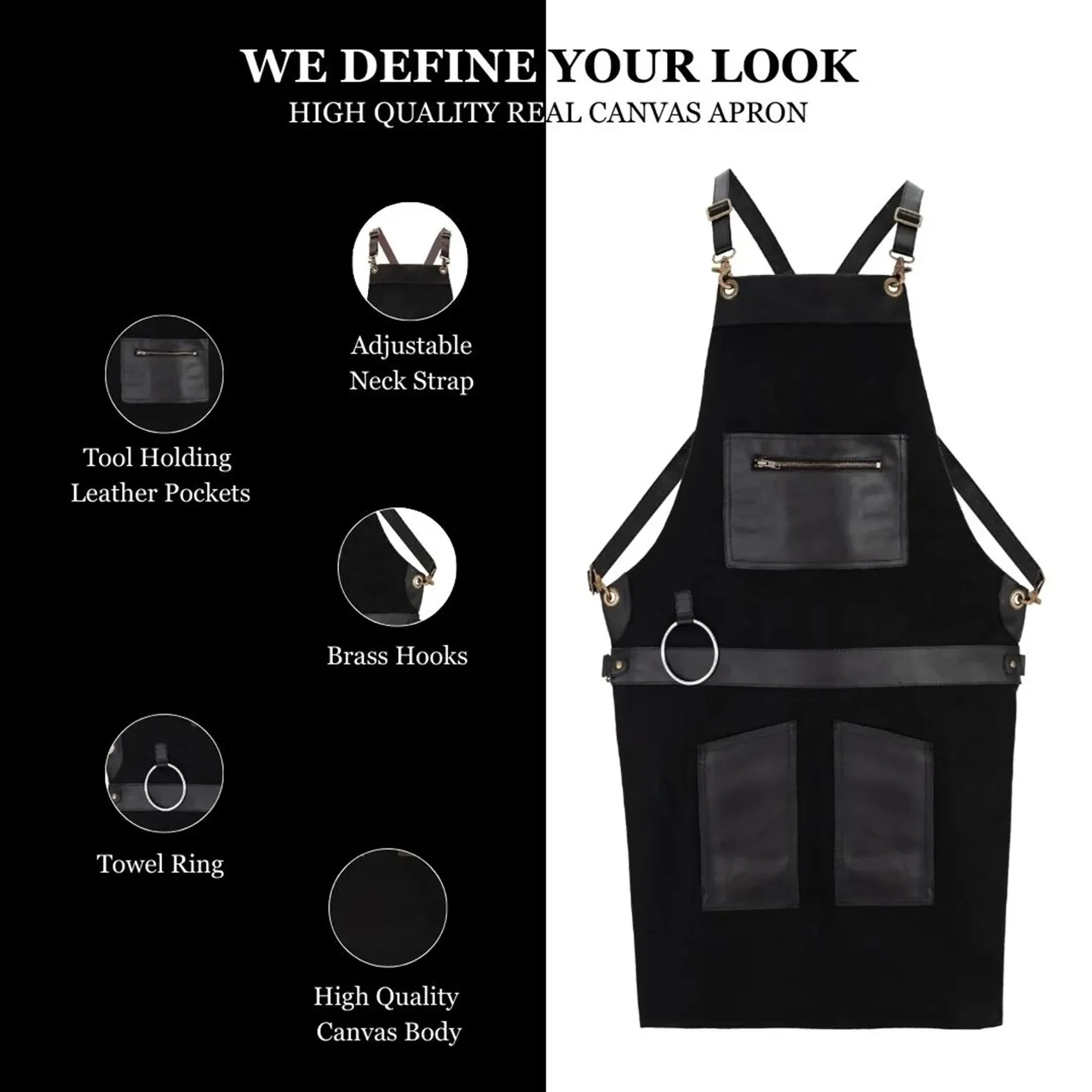 The Devon Canvas Apron with Zip Leather pocket - Image 2