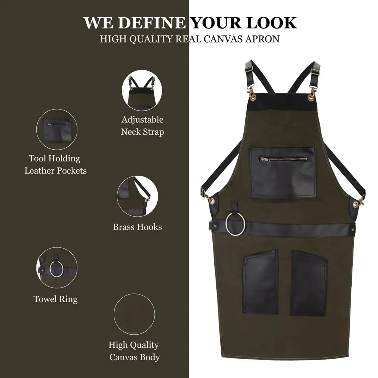The Devon Canvas Apron with Zip Leather pocket - Image 6