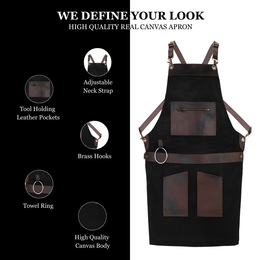 The City of London Canvas Apron with Zip Leather pocket - Image 2