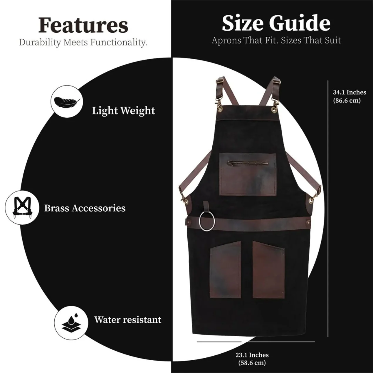 The City of London Canvas Apron with Zip Leather pocket - Image 3