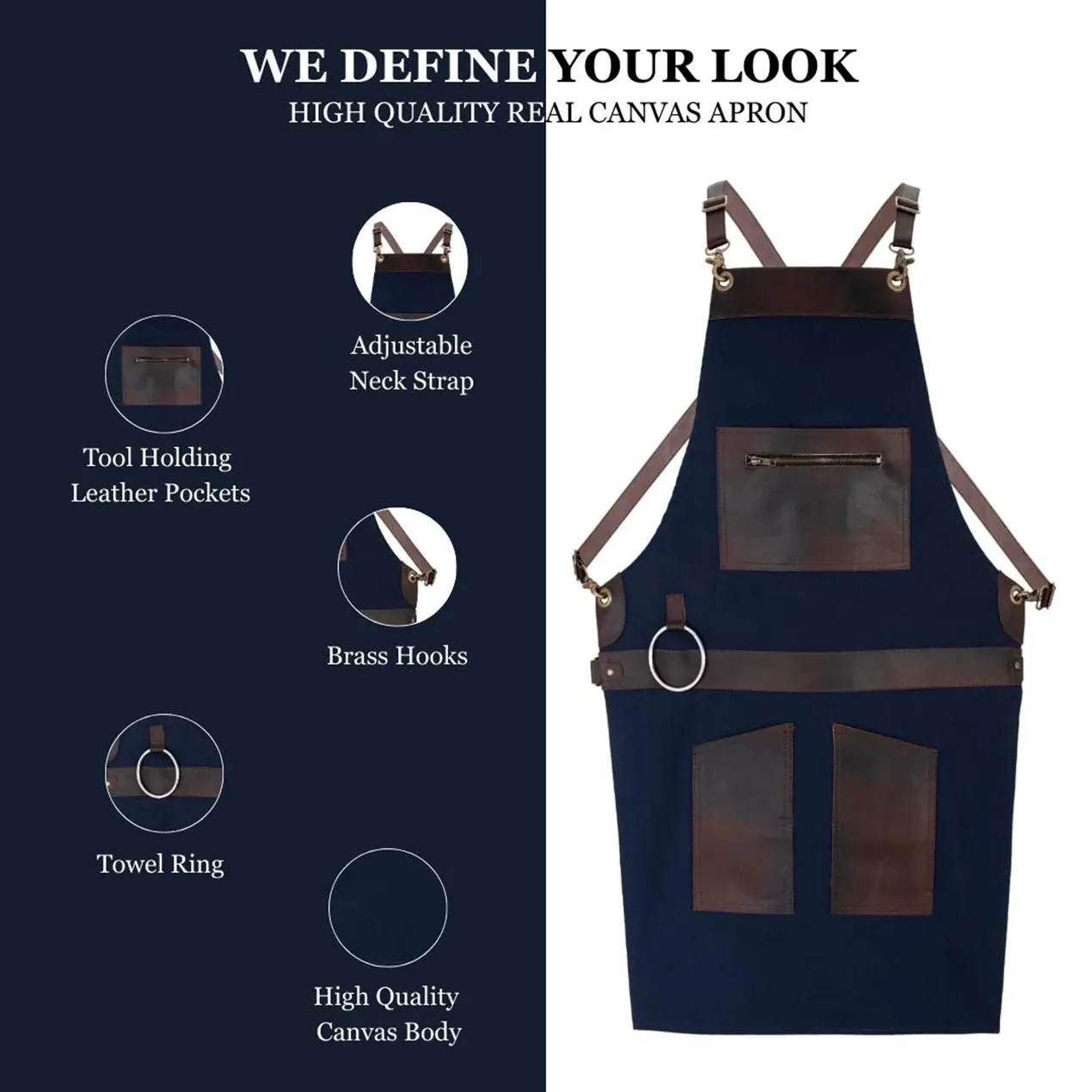 The City of London Canvas Apron with Zip Leather pocket - Image 5
