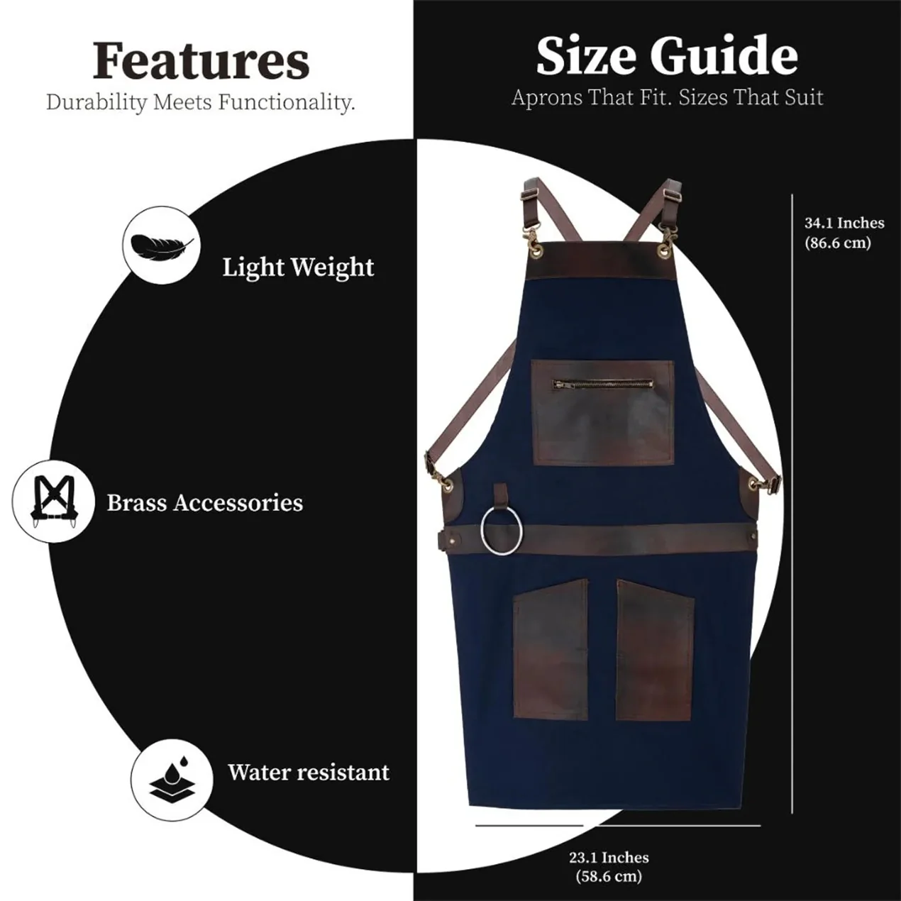 The City of London Canvas Apron with Zip Leather pocket - Image 6