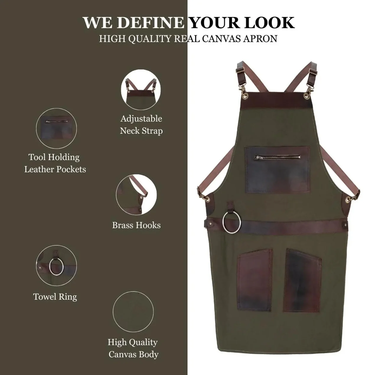 The City of London Canvas Apron with Zip Leather pocket - Image 8