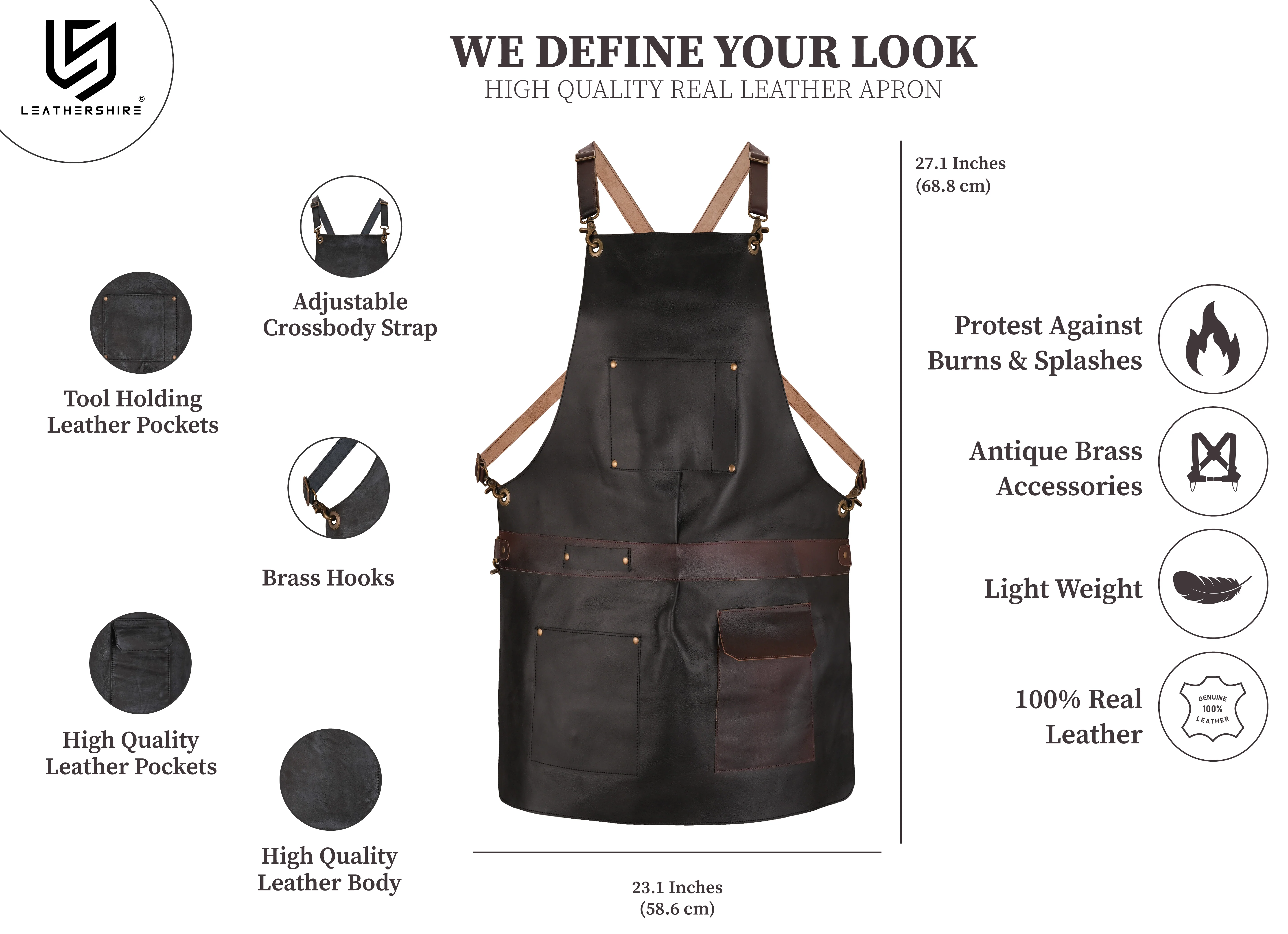 The City Of London Full Grain Leather Crossbody Shirt Style Apron - Image 11