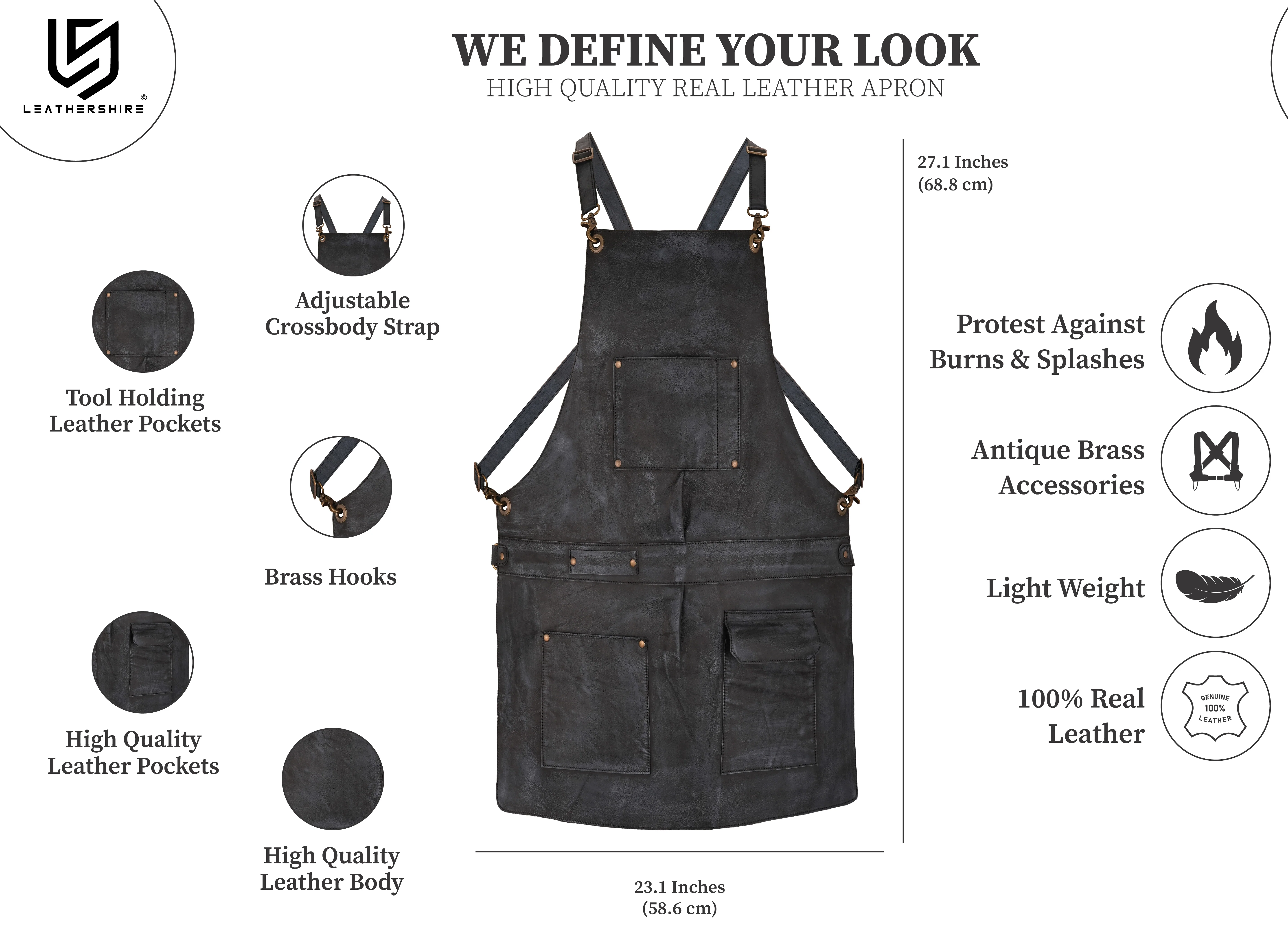 The City Of London Full Grain Leather Crossbody Shirt Style Apron - Image 15