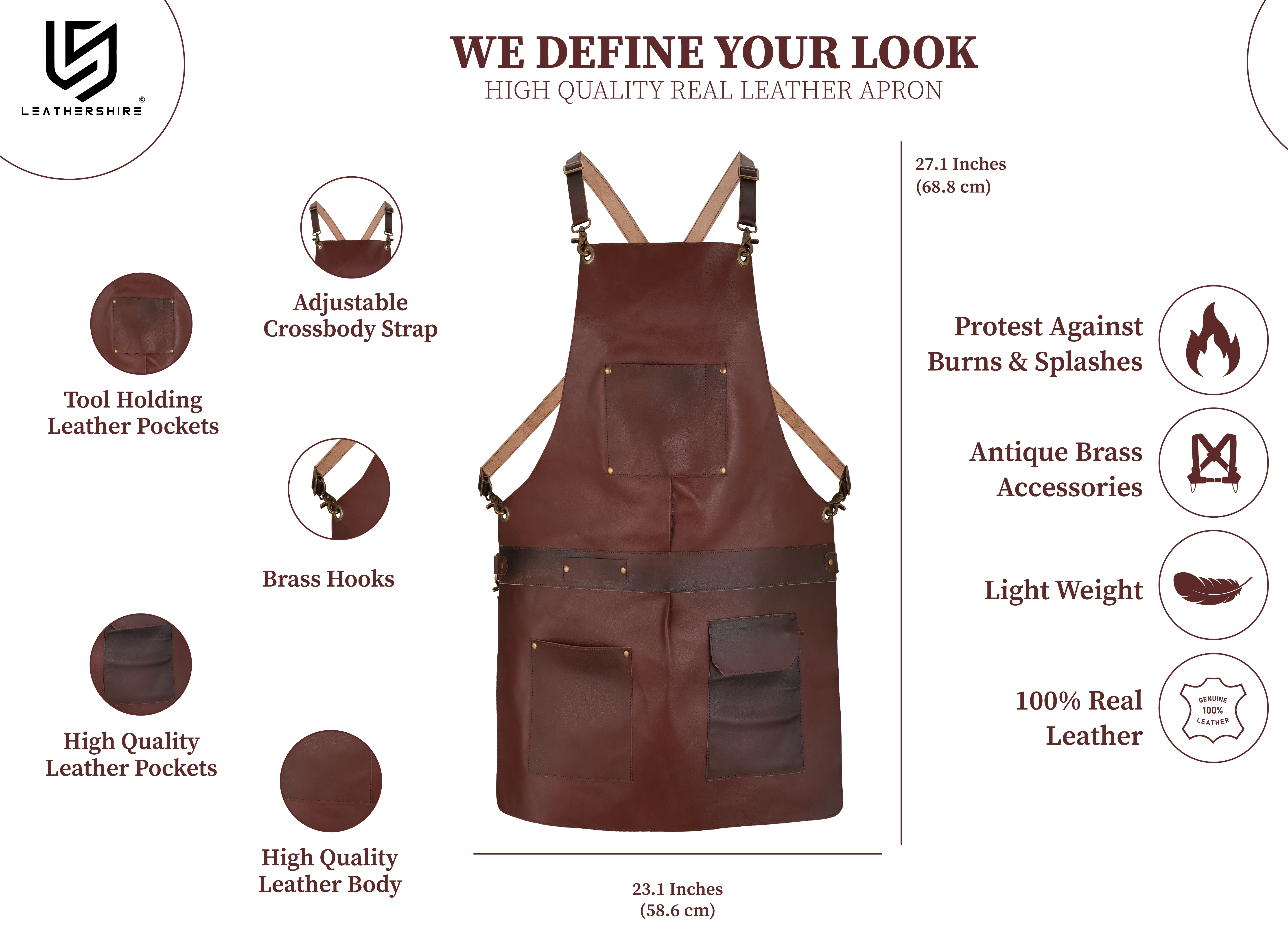 The City Of London Full Grain Leather Crossbody Shirt Style Apron - Image 5