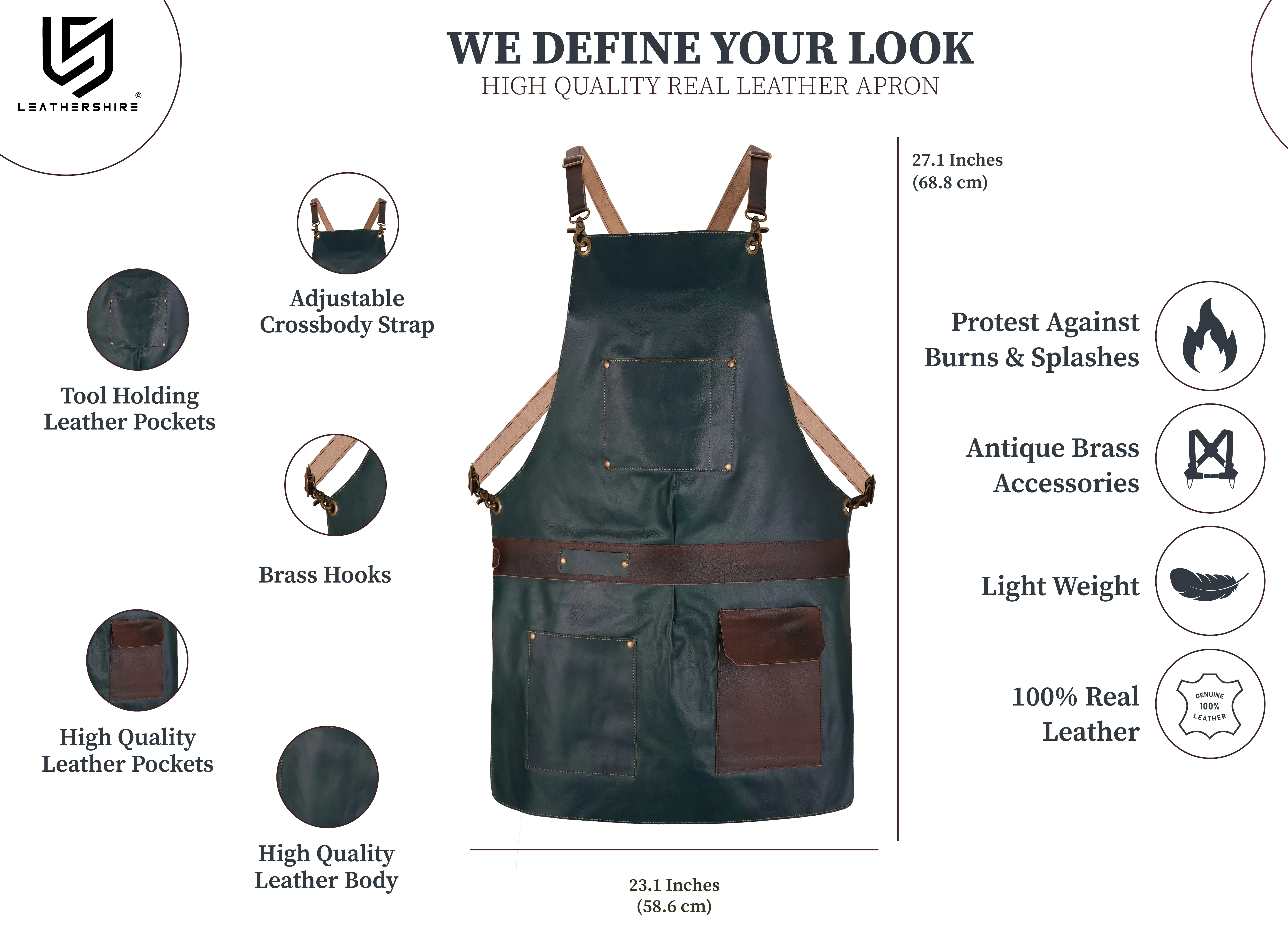 The City Of London Full Grain Leather Crossbody Shirt Style Apron - Image 8