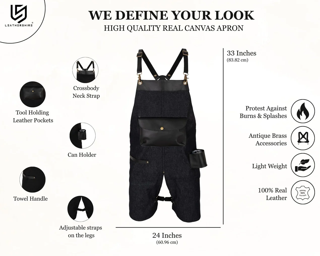 The Devon Black Denim Split Leg Apron with Can Holder Leather Pocket - Image 2