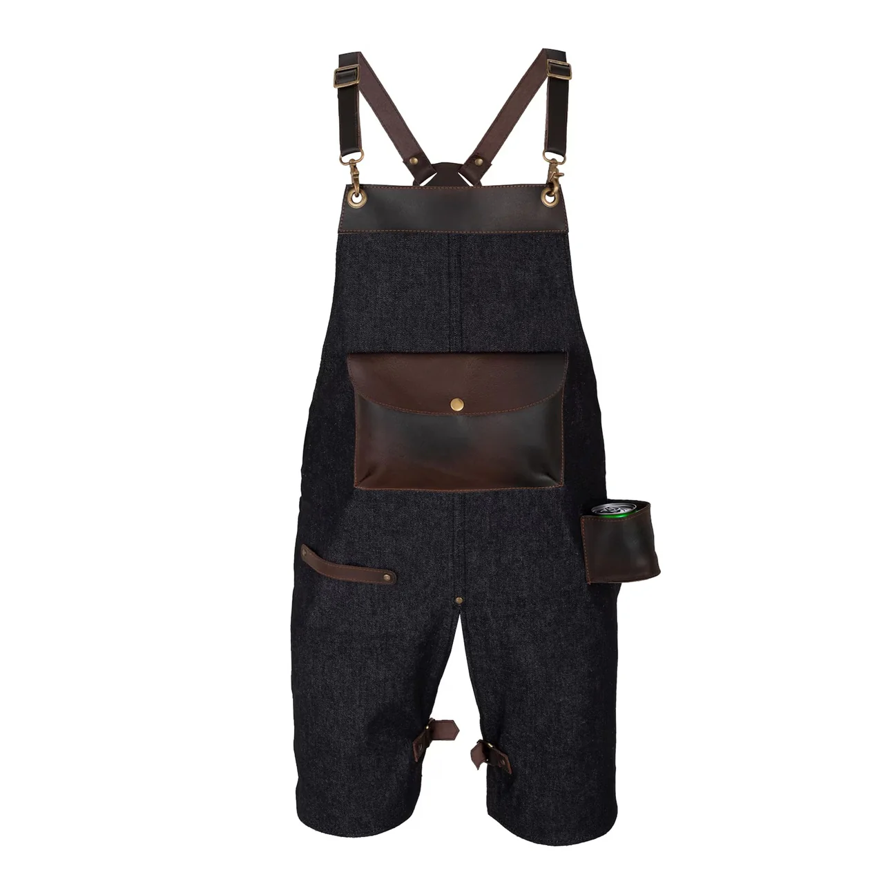 The Devon Black Denim Split Leg Apron with Can Holder Leather Pocket - Image 3