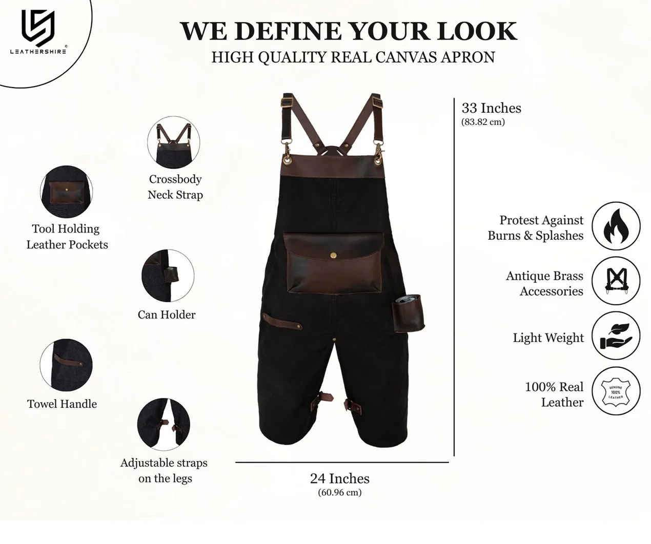 The Devon Black Denim Split Leg Apron with Can Holder Leather Pocket - Image 4