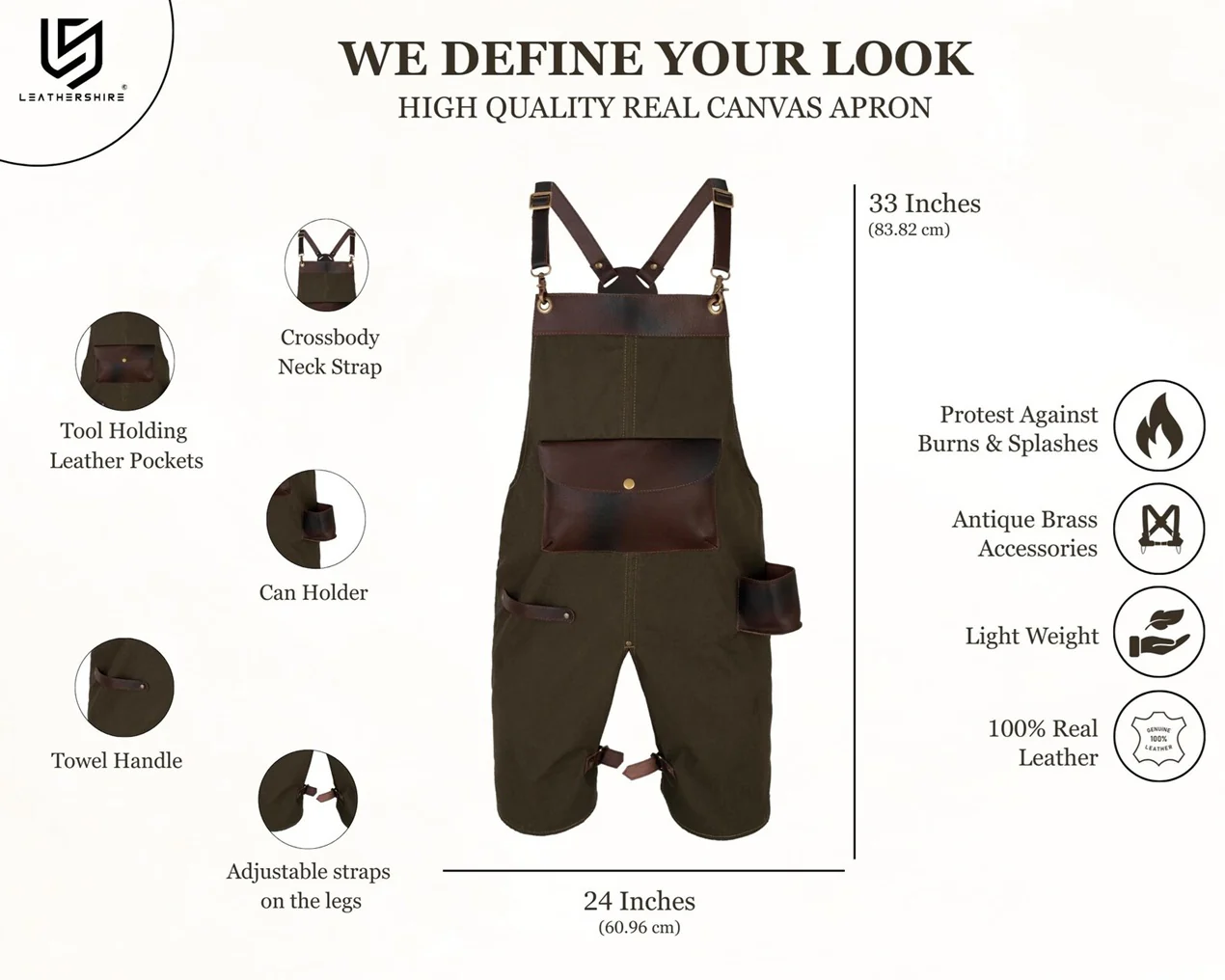 The Devon Green Split Leg Canvas Apron - Image 3