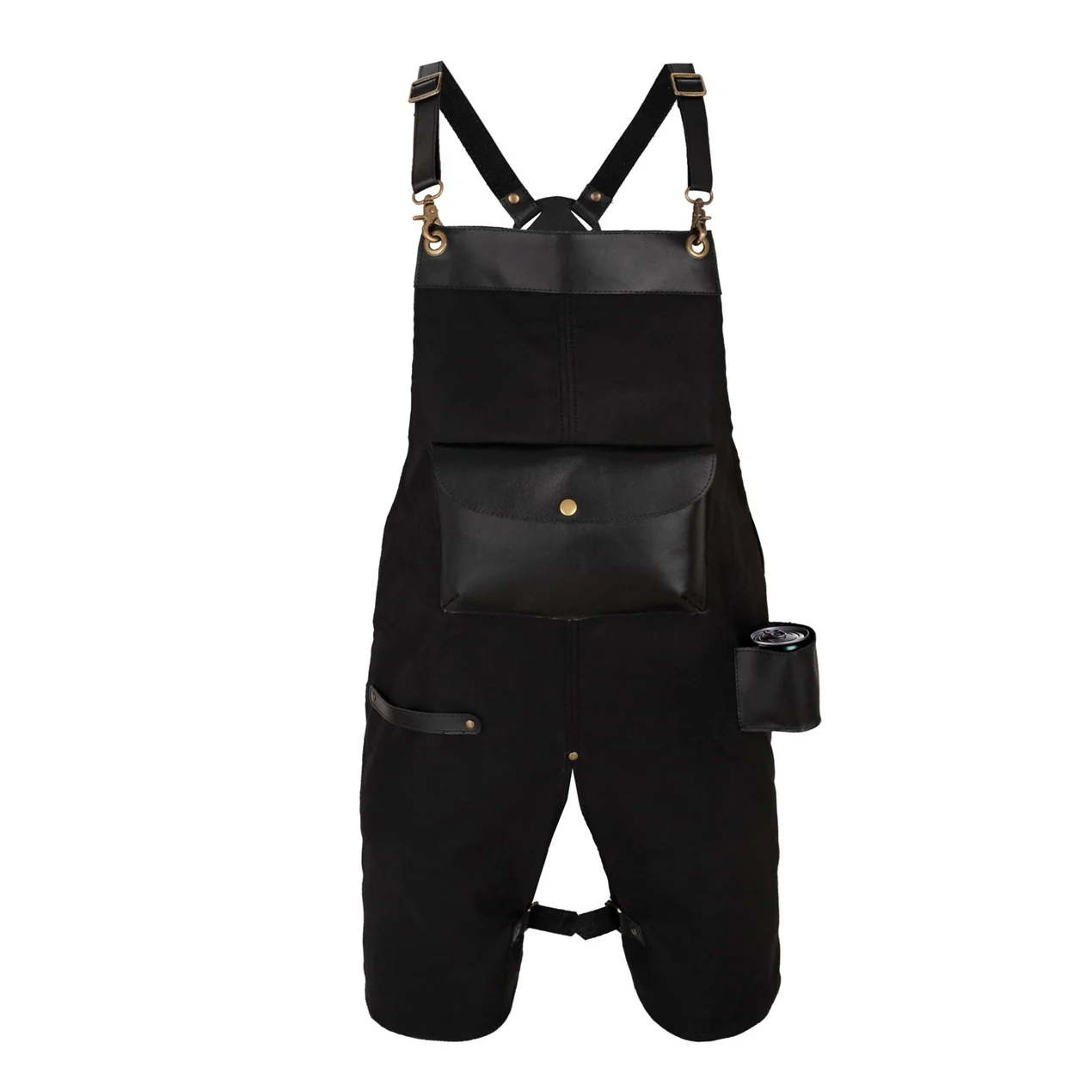 The Devon Black Split Leg Canvas Apron with Can Holder Leather Pocket