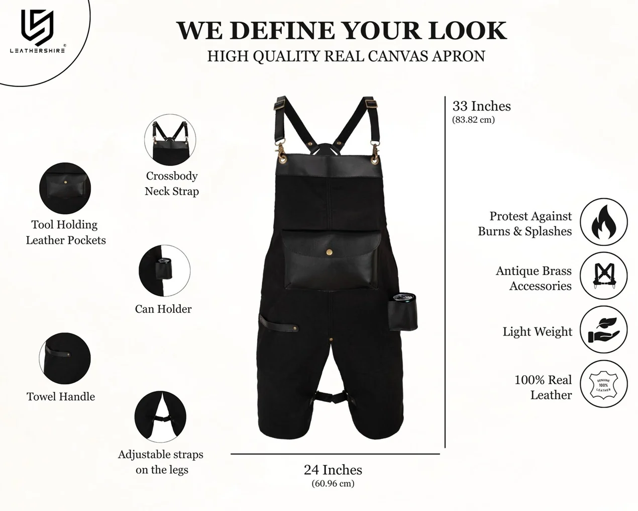 The Devon Black Split Leg Canvas Apron with Can Holder Leather Pocket - Image 2
