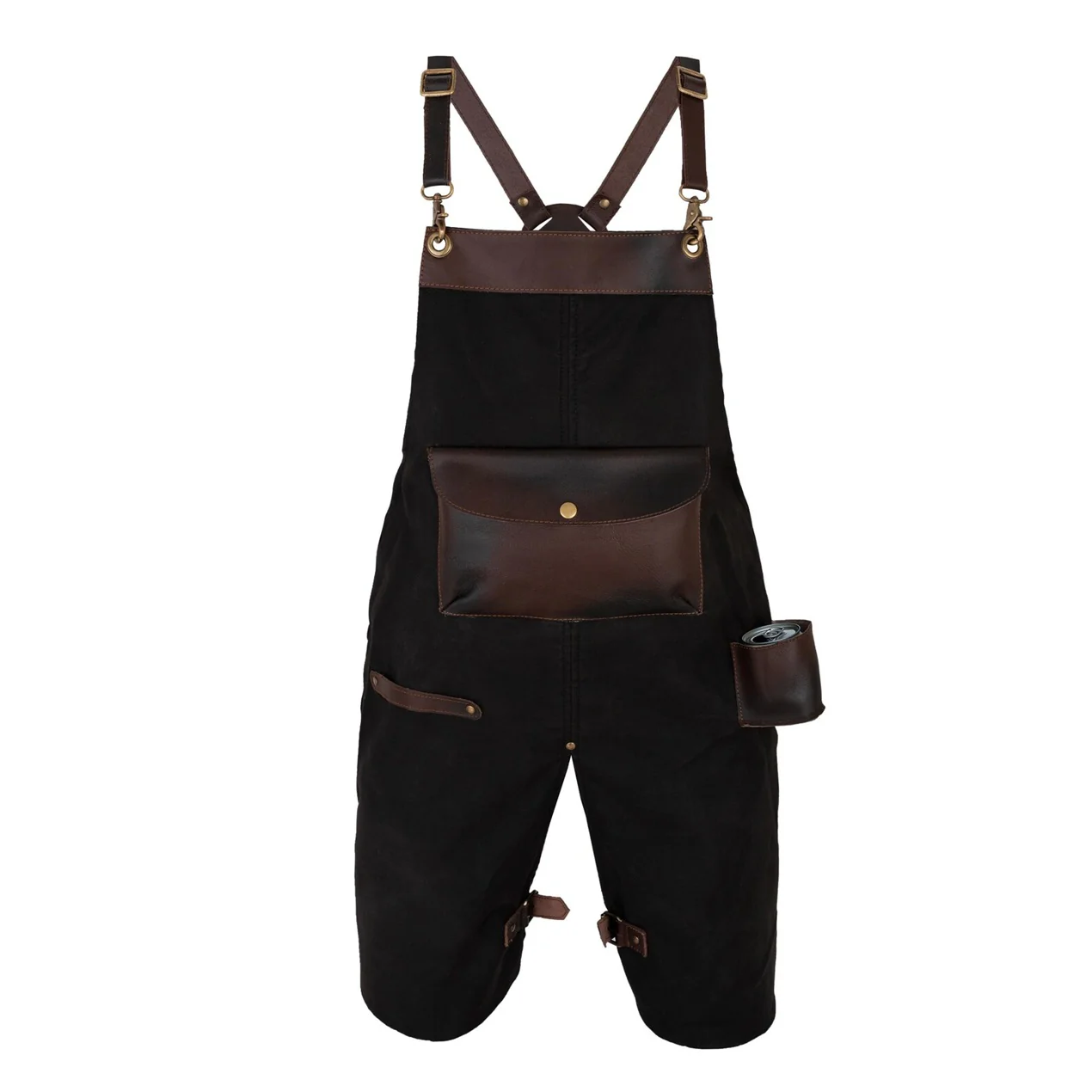 The Devon Black Split Leg Canvas Apron with Can Holder Leather Pocket - Image 4