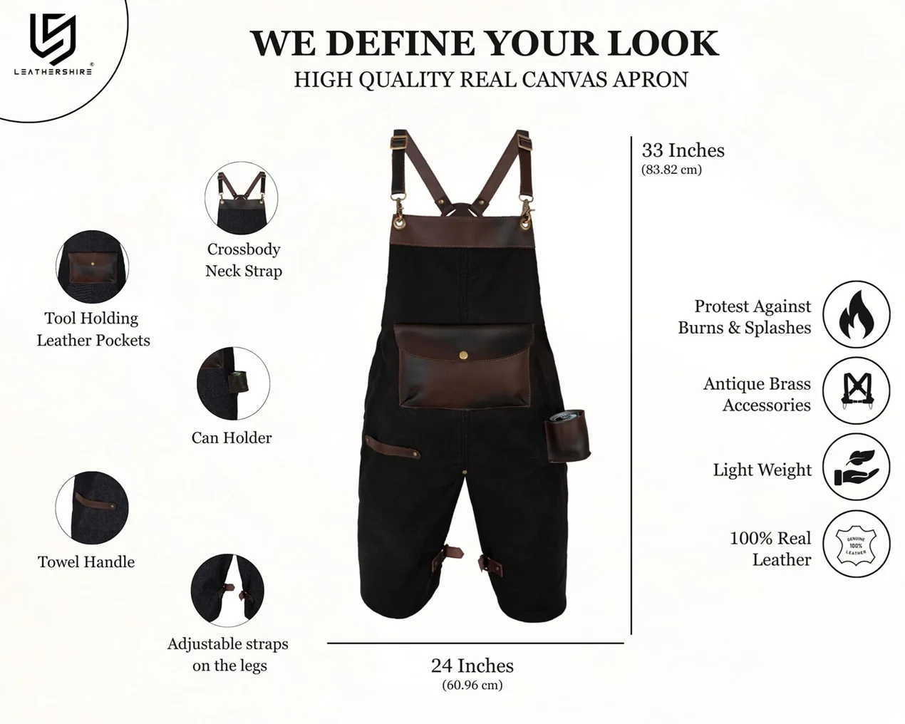 The Devon Black Split Leg Canvas Apron with Can Holder Leather Pocket - Image 5