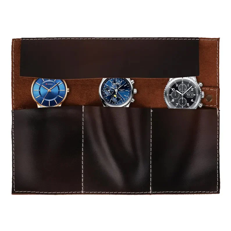 The Surrey Distressed Brown Watch Roll for Travel & Storage Box - Image 3