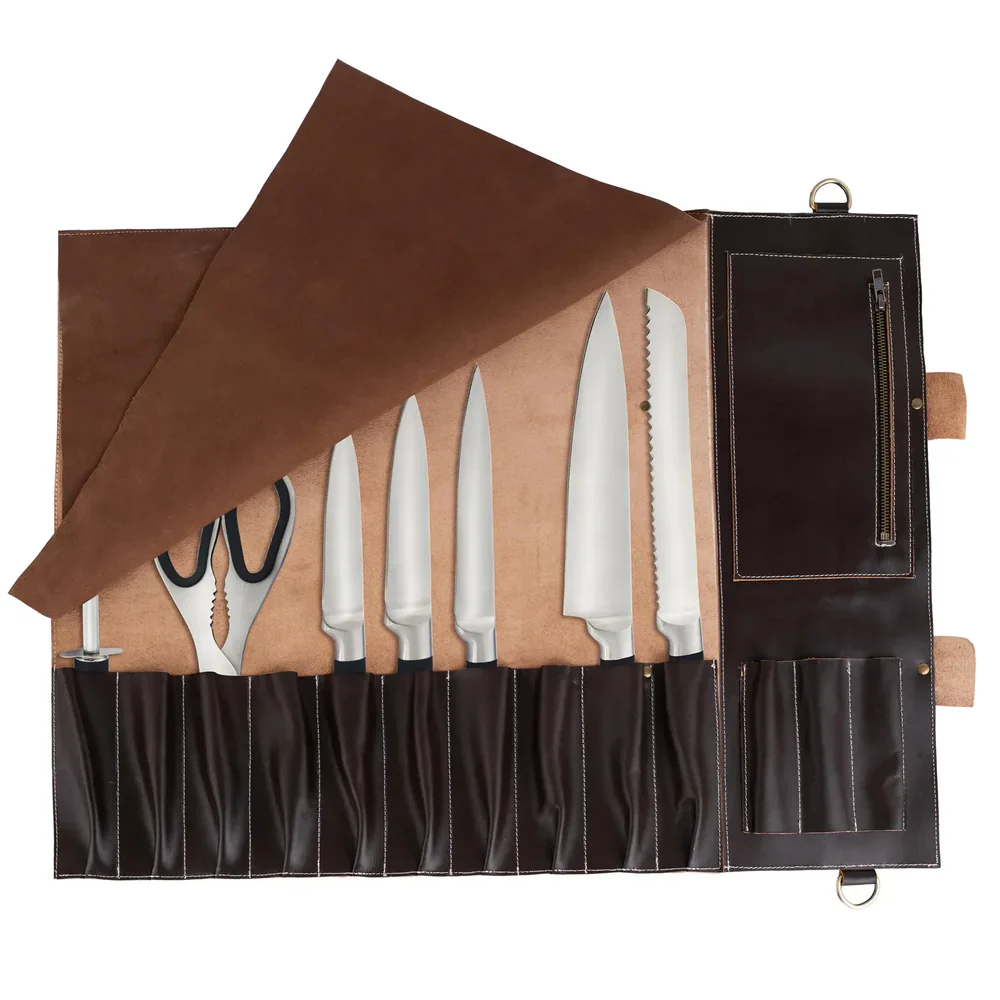 The Dorset Full Grain 11 Pocket Handmade Choco Brown Leather Knife Roll