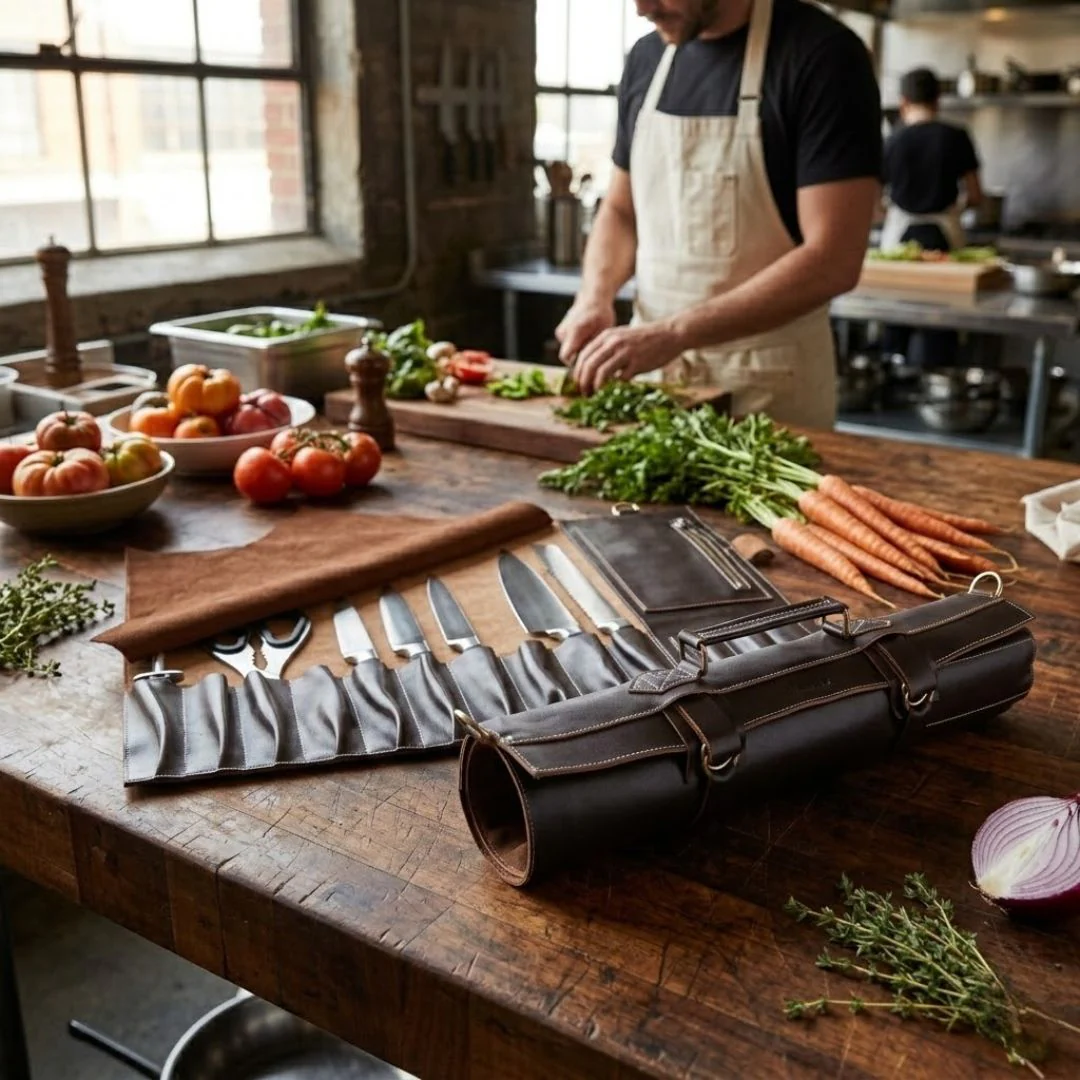The Dorset Full Grain 11 Pocket Handmade Choco Brown Leather Knife Roll - Image 5