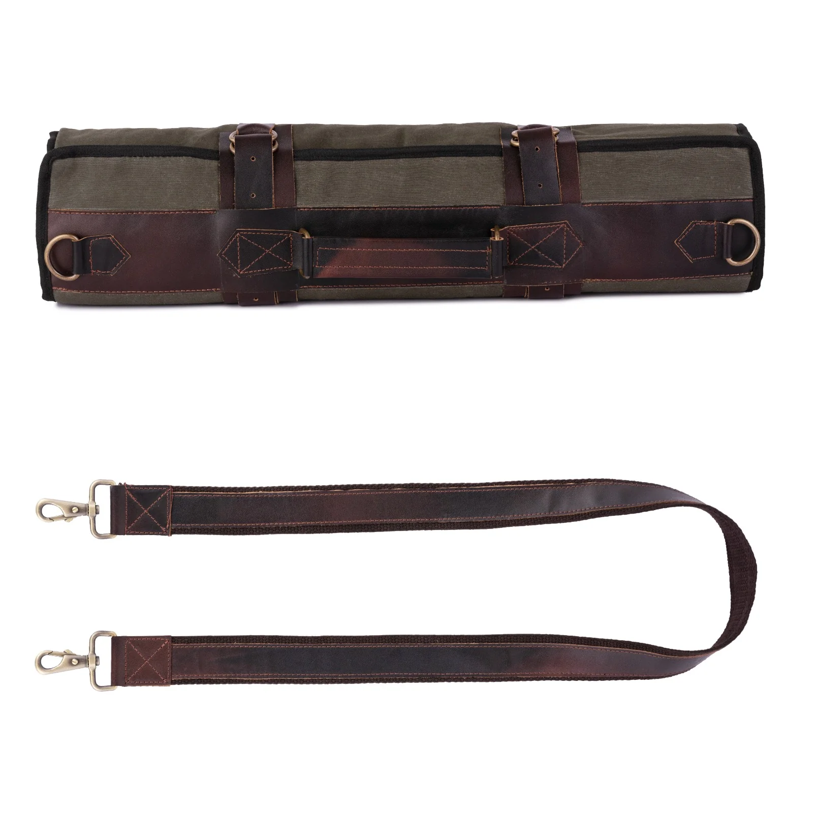 Waxed Green Leather Canvas apron and Roll with Cap Gift Set - Image 7
