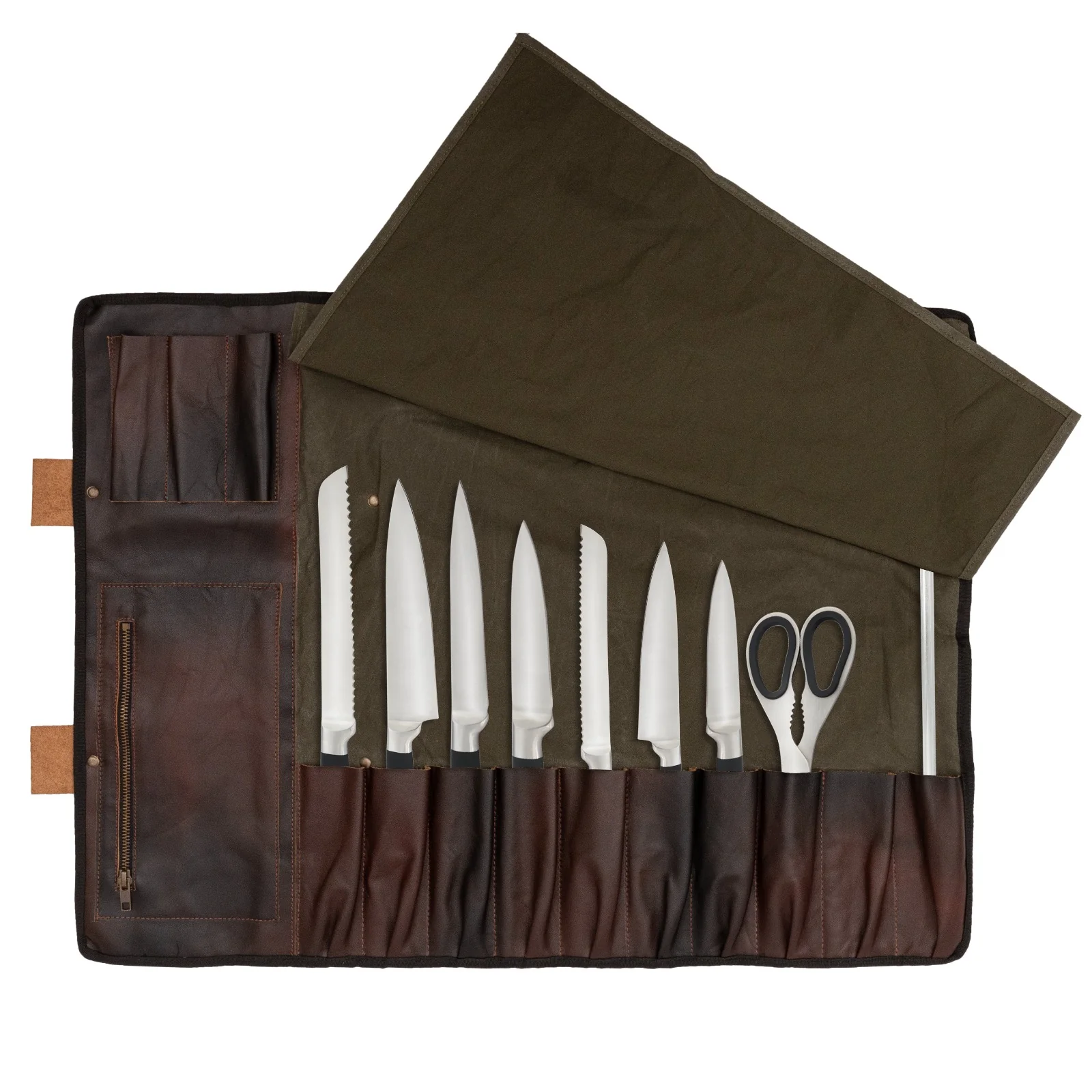 Waxed Green Leather Canvas apron and Roll with Cap Gift Set - Image 9