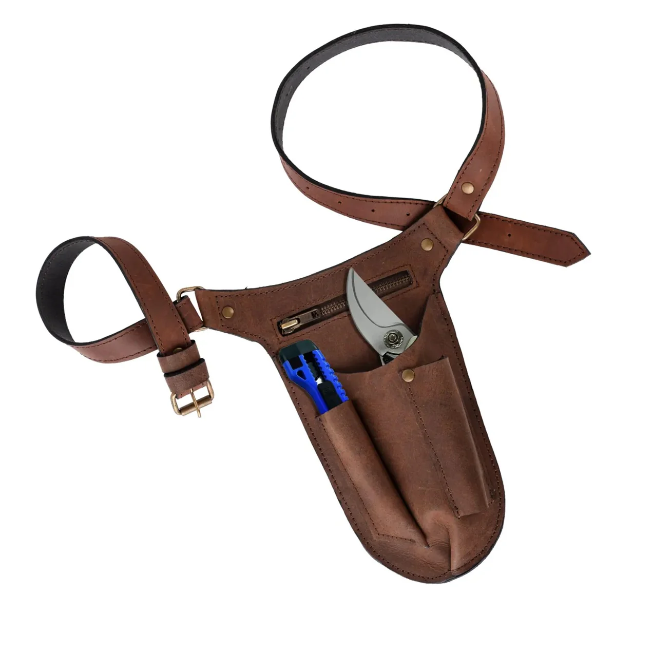 The Essex Brown Gardener & Hair Artist Stylish Leather Tool Belt - Image 2