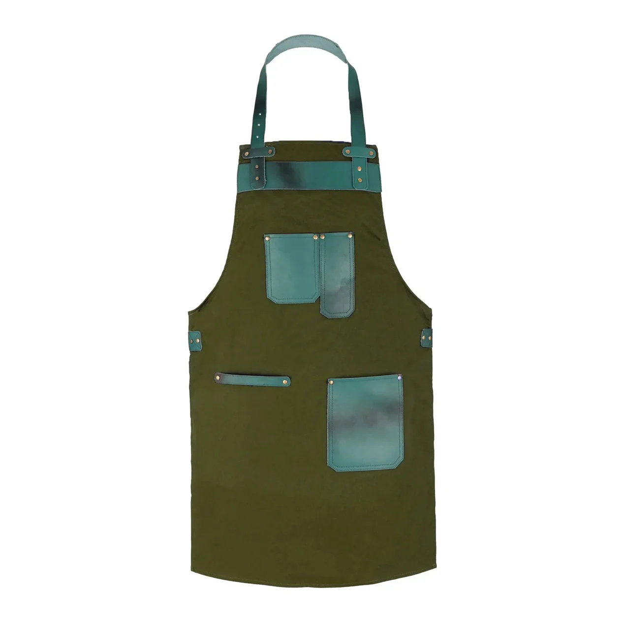 The Essex Canvas Green Handmade Leather Pocket Apron - Image 3