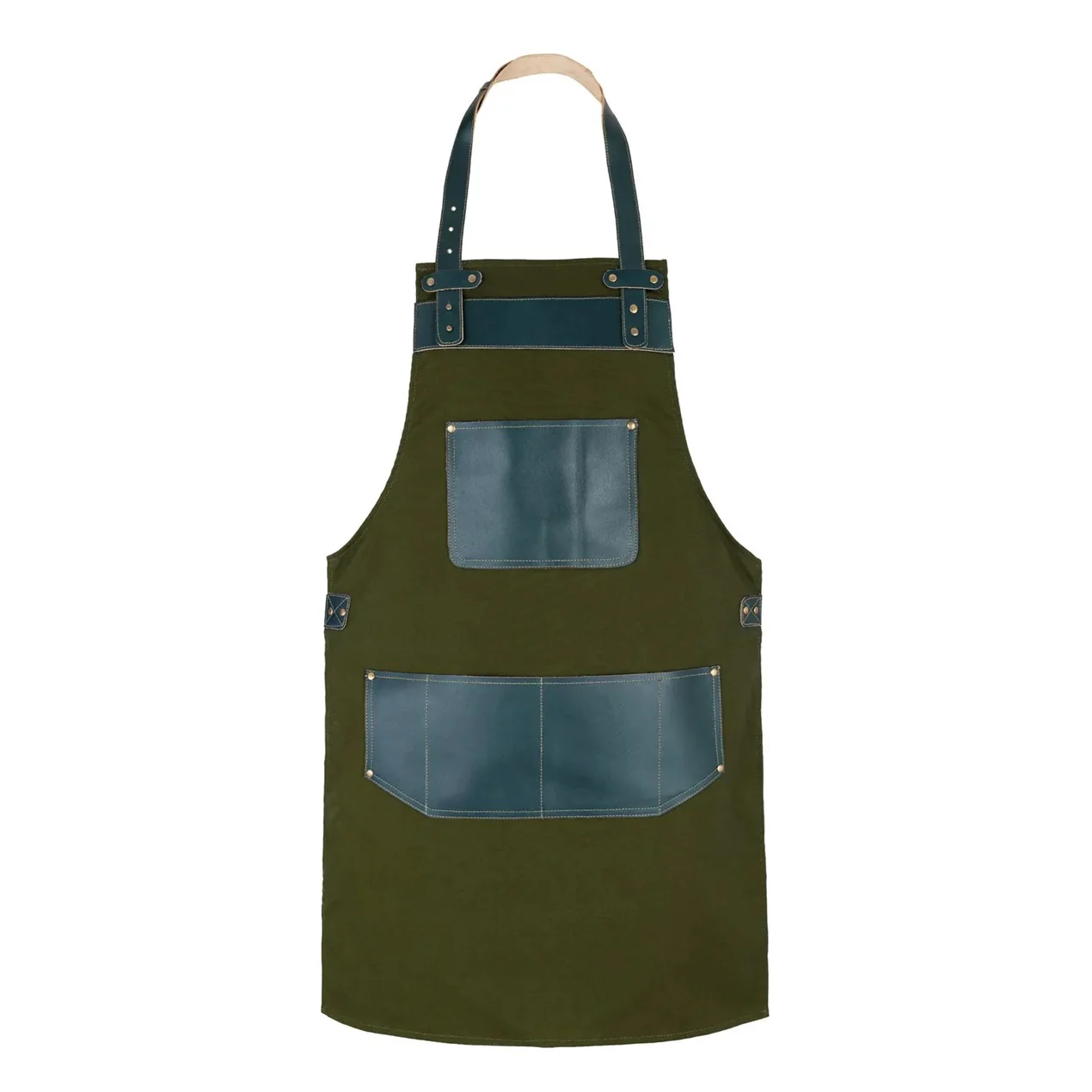 The Essex Full Grain Handmade Green Leather Pocket Canvas Apron - Image 2