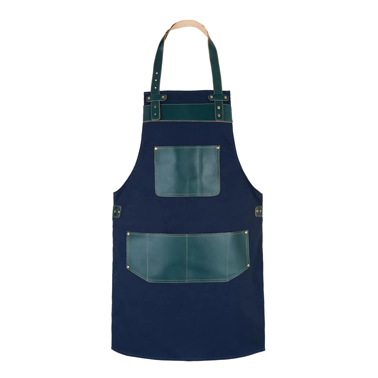 The Essex Full Grain Handmade Green Leather Pocket Canvas Apron - Image 3