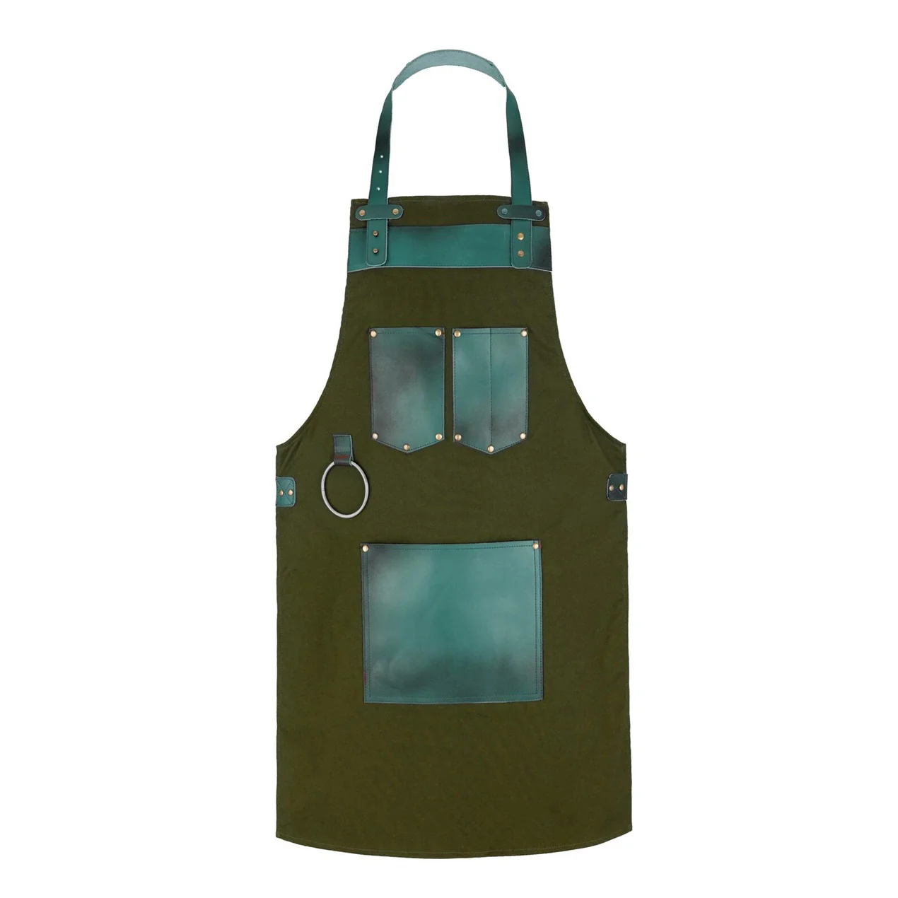 The Essex Full Grain Handmade Green Leather Pocket Canvas Apron - Image 2