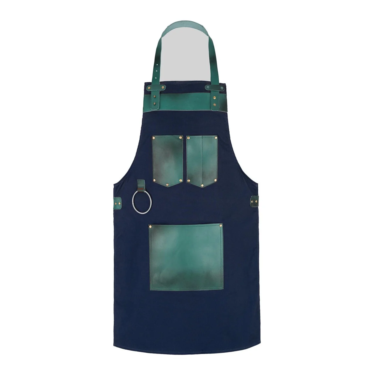 The Essex Full Grain Handmade Green Leather Pocket Canvas Apron - Image 3