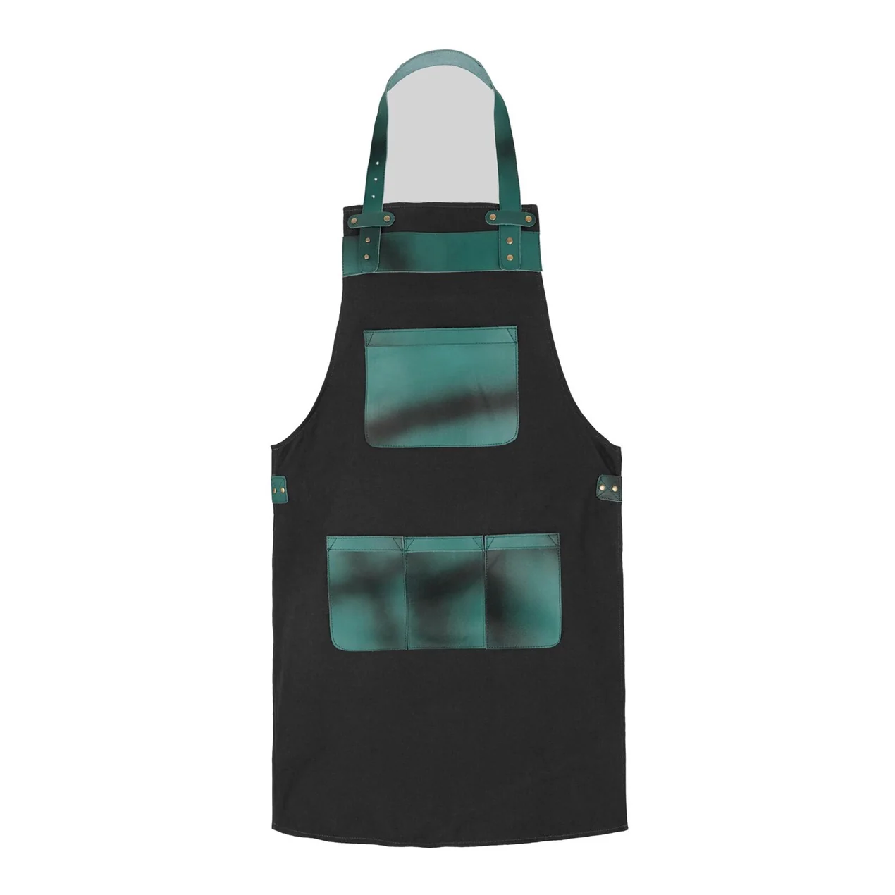 The Essex Full Grain Handmade Green Leather Pocket Canvas Apron