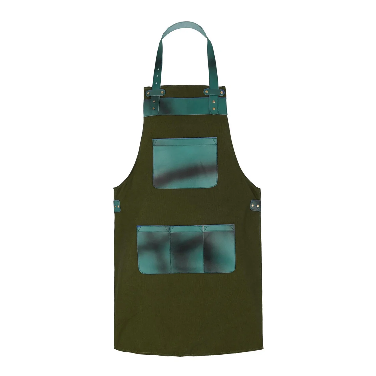 The Essex Full Grain Handmade Green Leather Pocket Canvas Apron - Image 2