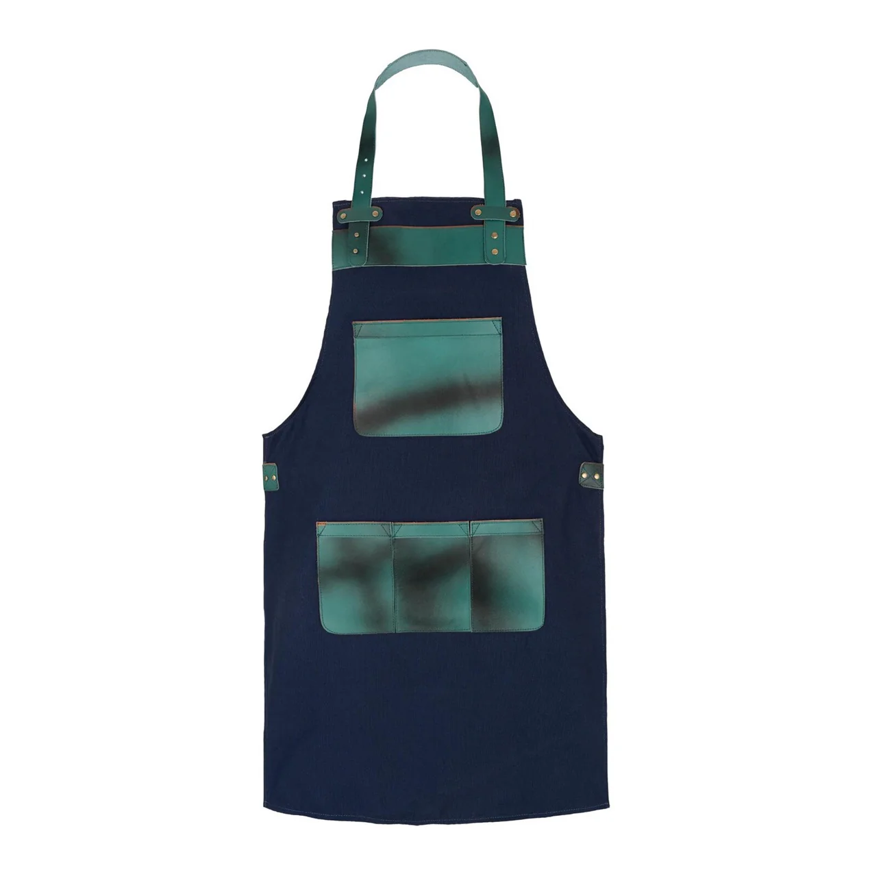 The Essex Full Grain Handmade Green Leather Pocket Canvas Apron - Image 3