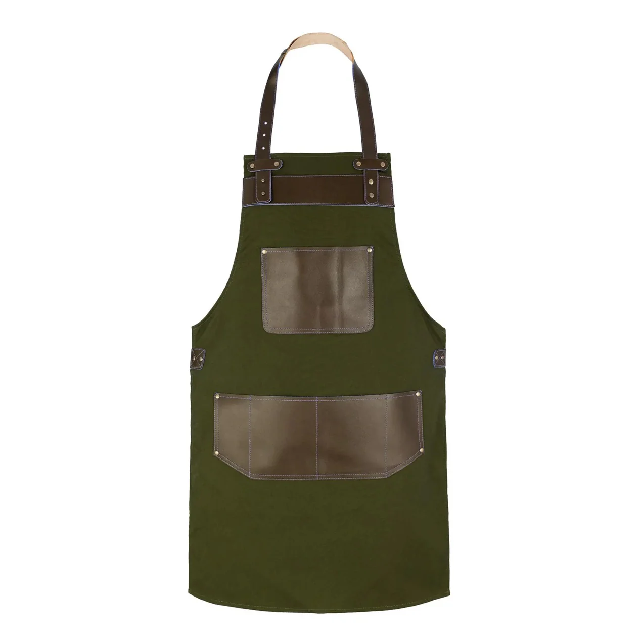 The Essex Full Grain Handmade Brown Leather Pocket Canvas Apron - Image 2