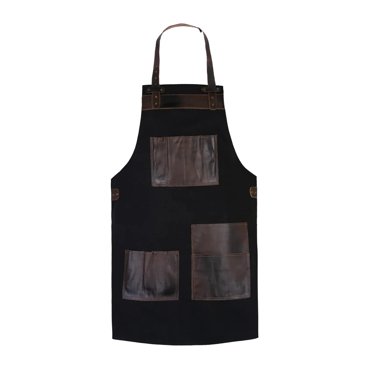 The Essex Full Grain Handmade Brown Leather Pocket Canvas Apron - Image 2