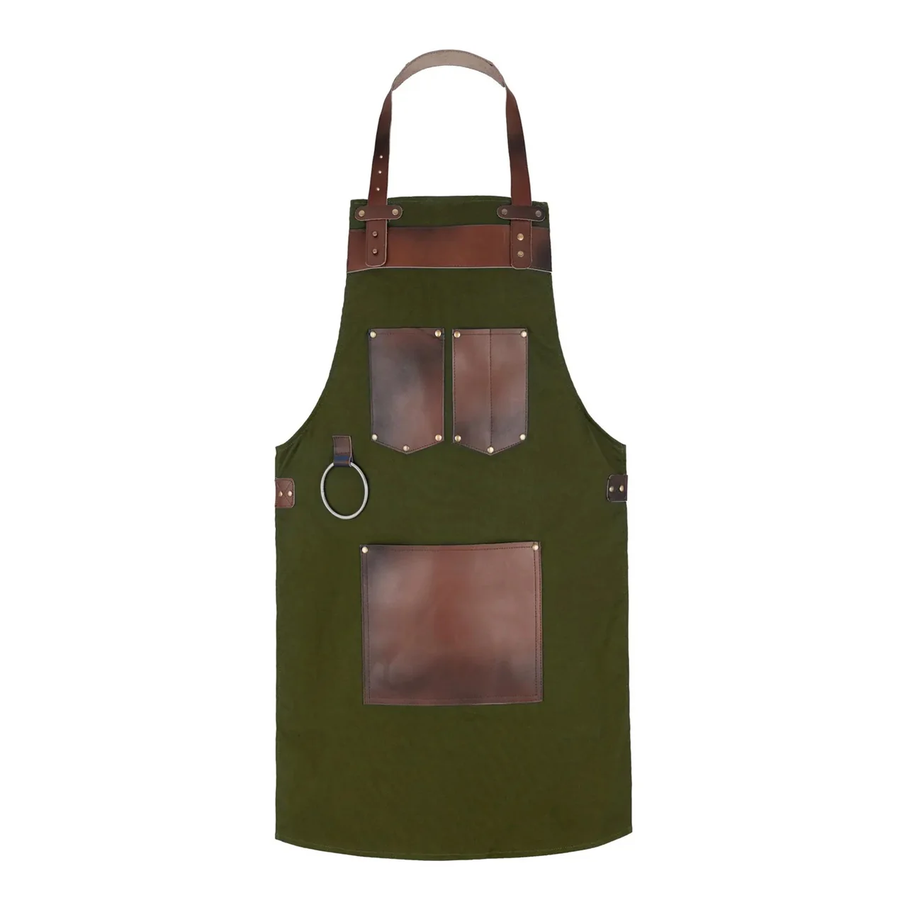 The Essex Full Grain Handmade Brown Leather Pocket Canvas Apron - Image 2
