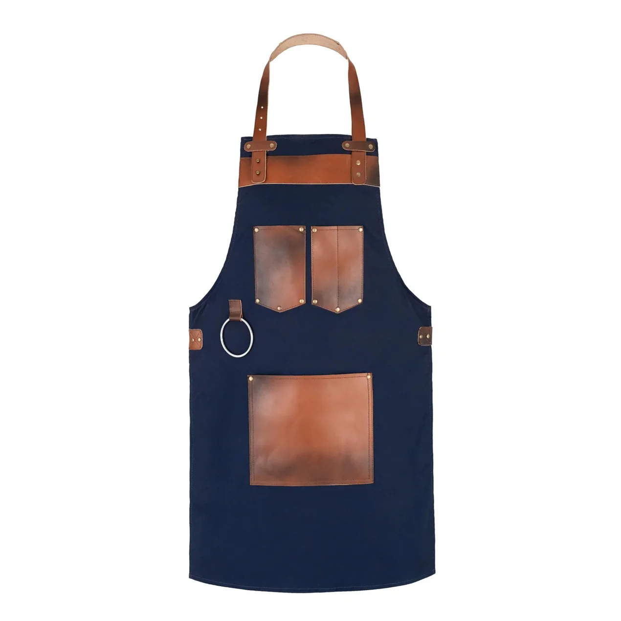 The Essex Full Grain Handmade Brown Leather Pocket Canvas Apron - Image 3