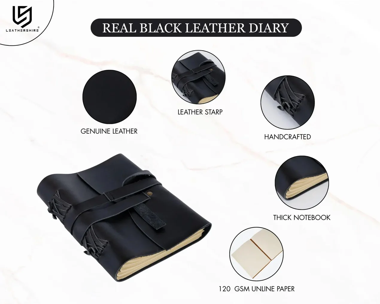 The Ultimate Travel Kit (3-in-1) Black Leather Duffle Bag with Leather Shaving Bag & Leather Journal - Image 11