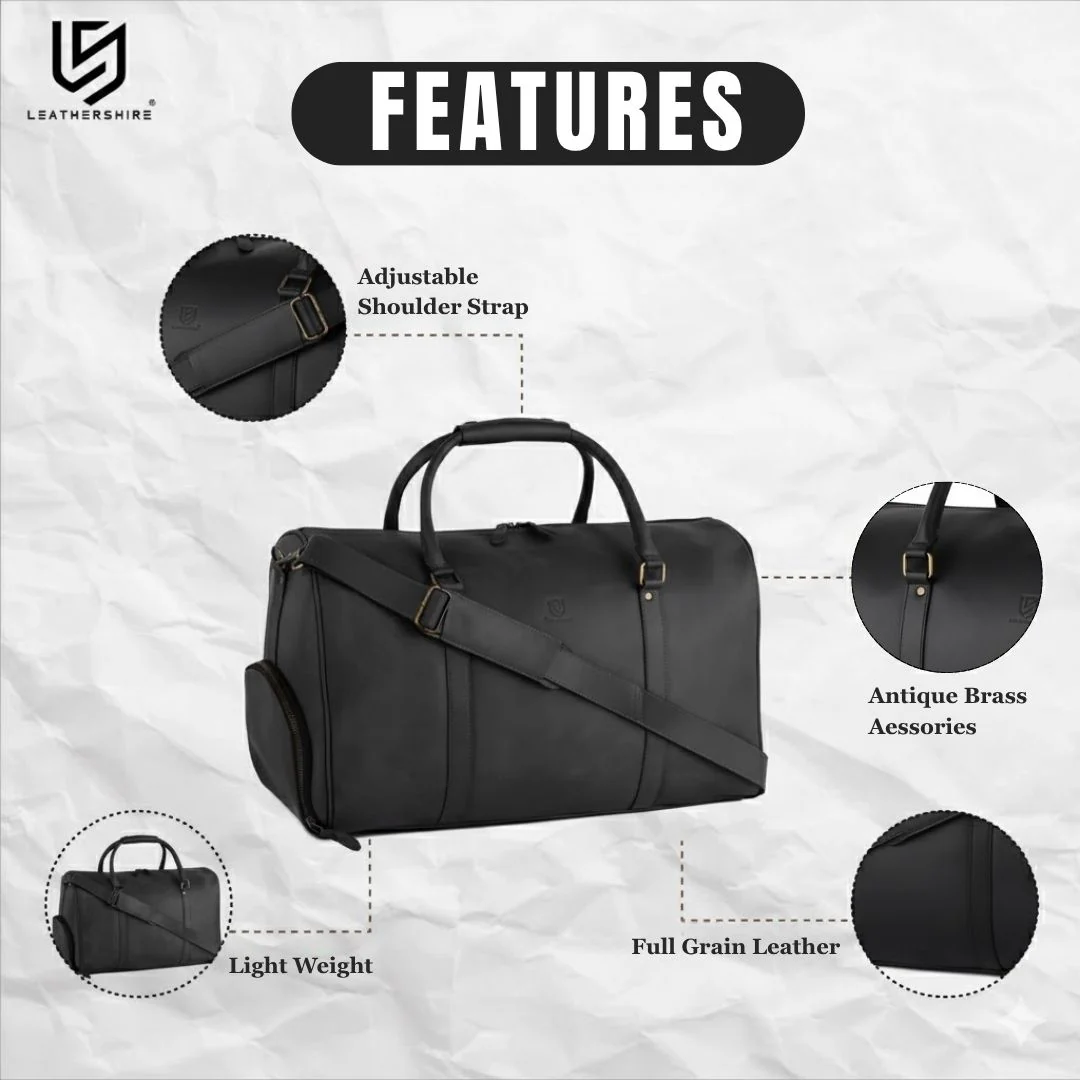 The Ultimate Travel Kit (3-in-1) Black Leather Duffle Bag with Leather Shaving Bag & Leather Journal - Image 4