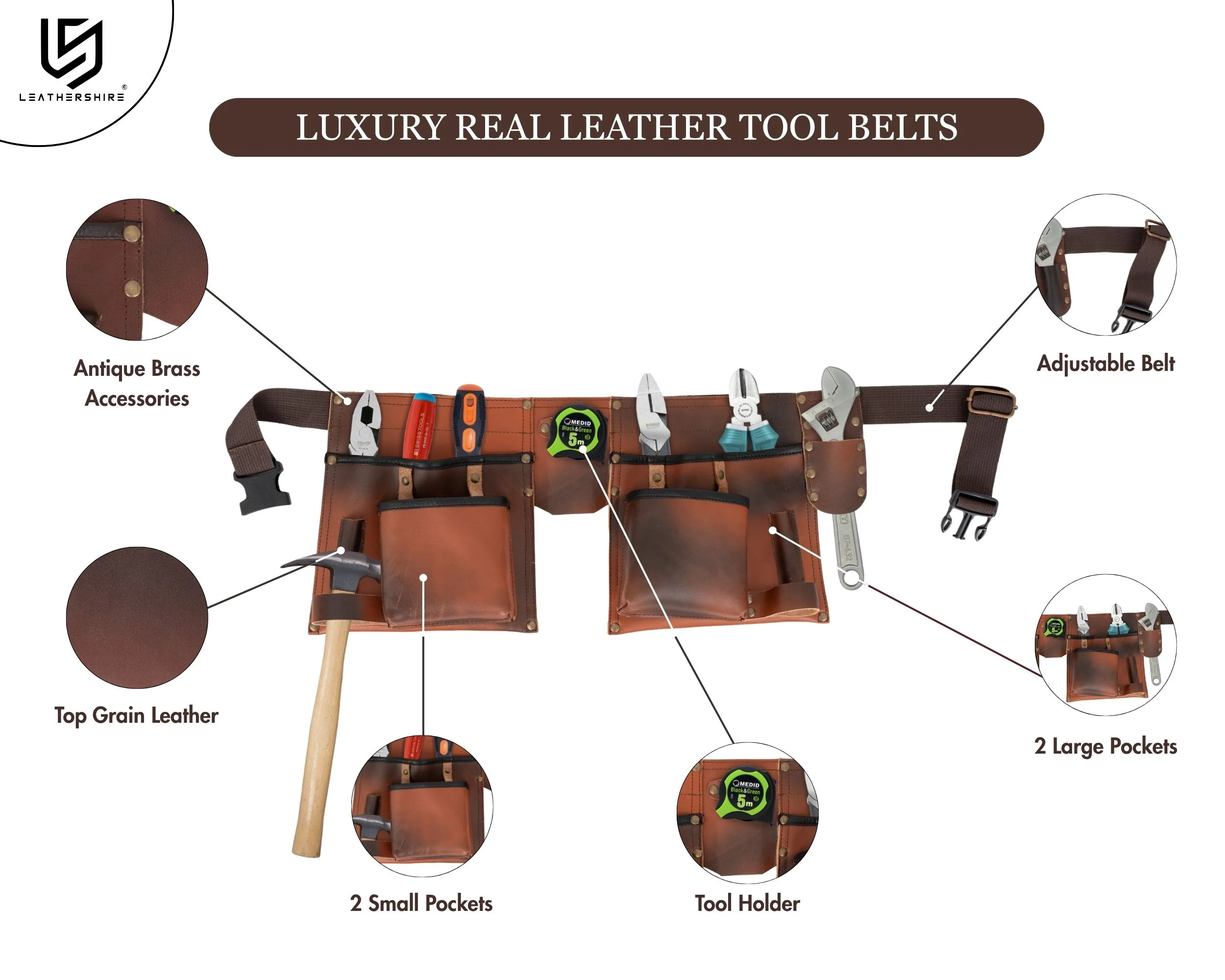 The Chef Pro Deluxe Set (4-in-1) Tan Brown Crossbody Leather Apron with Leather Knife Roll & Leather Tool Belt & leather Mitts - Image 13