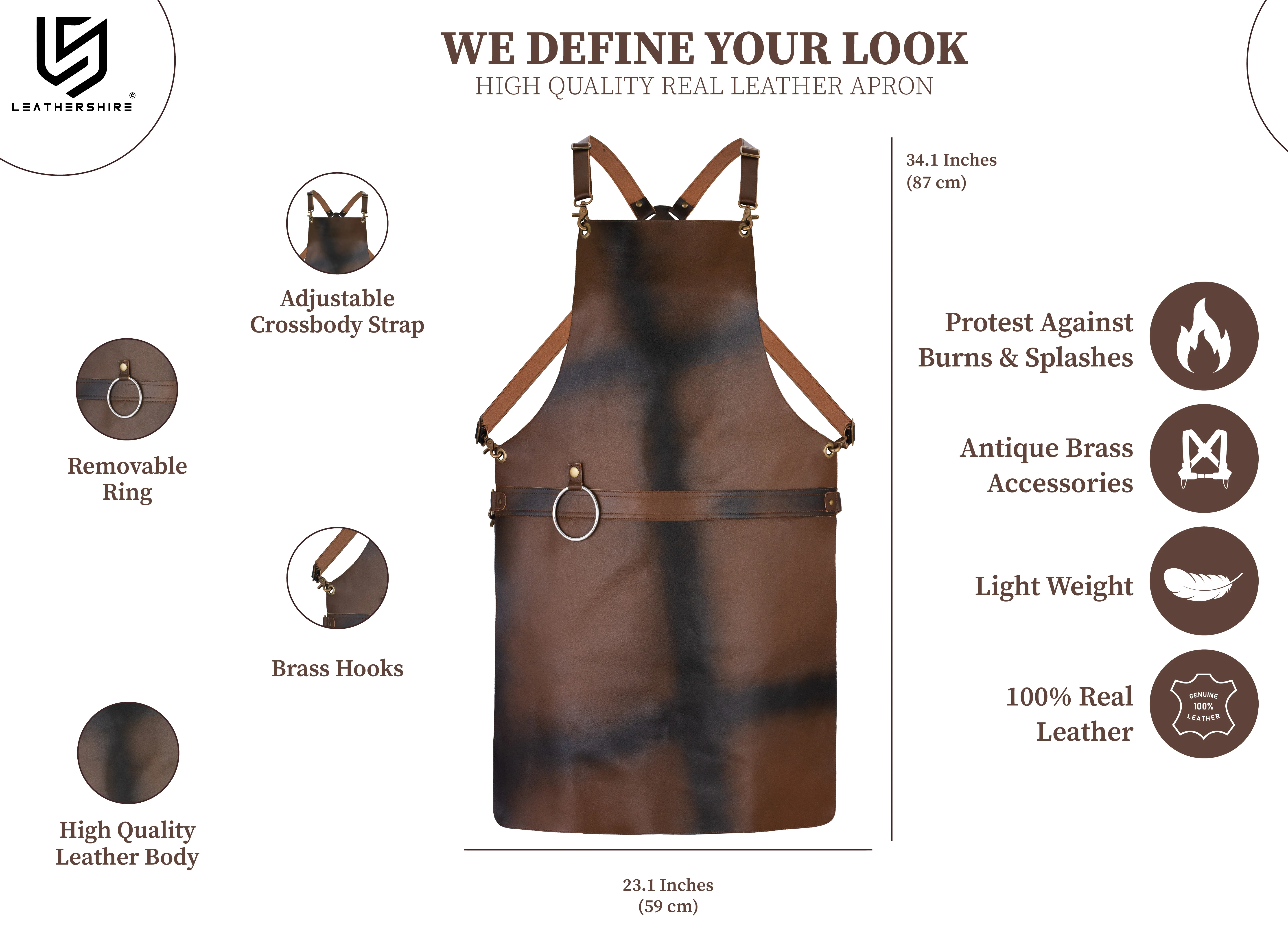 The Isle of Weight Full Grain Leather Without Pockets Apron - Image 10