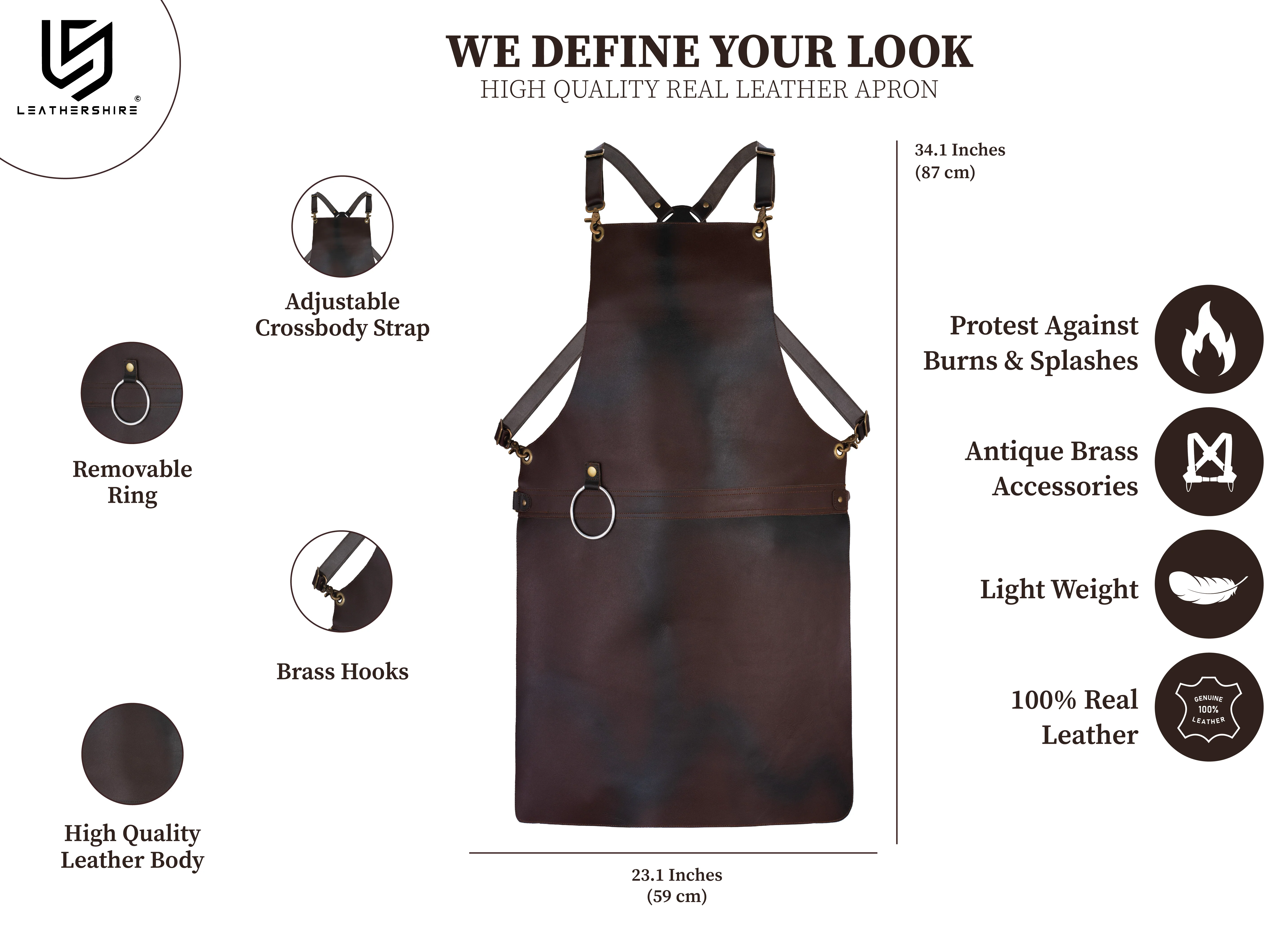 The Isle of Weight Full Grain Leather Without Pockets Apron - Image 2