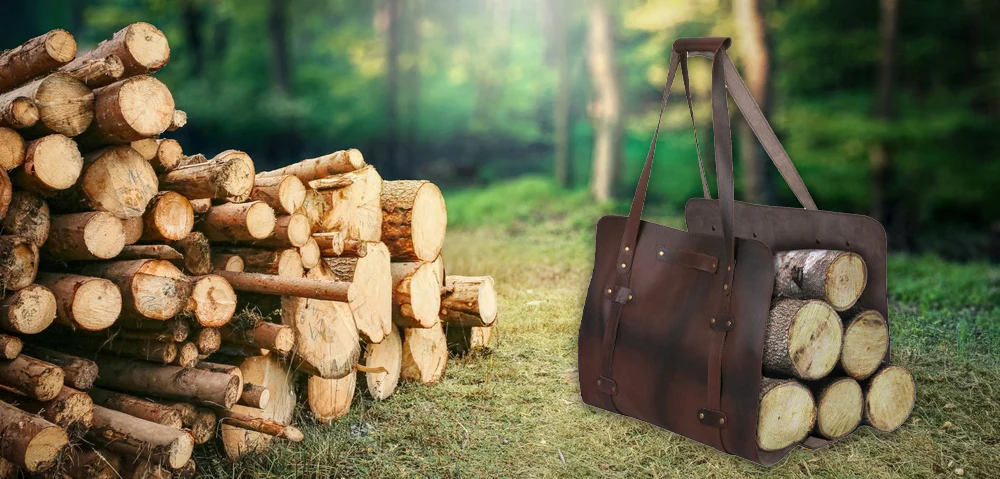 The Isle of Weight Green Leather Firewood Carrier - Image 5