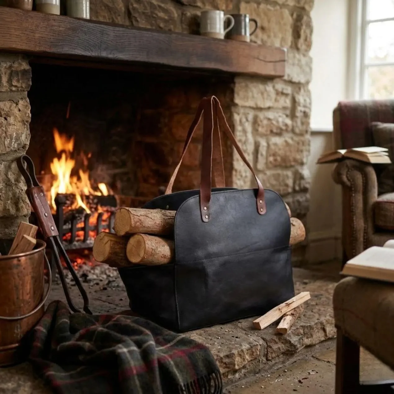 The Herefordshire Leather Firewood Carrier - Image 15