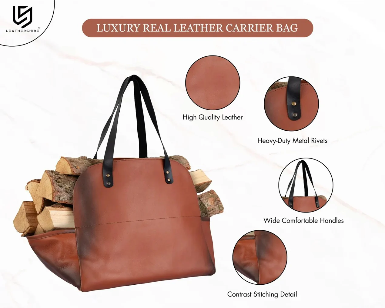 The Herefordshire Leather Firewood Carrier - Image 3