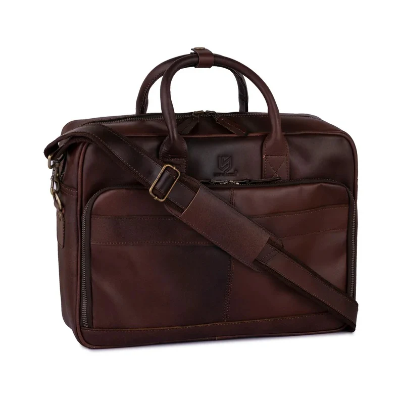 The Executive Office Set (4-in-1) Dark Brown Leather Laptop Bag & Laptop Sleeve with Leather Pencil  Roll & Leather Journal - Image 2