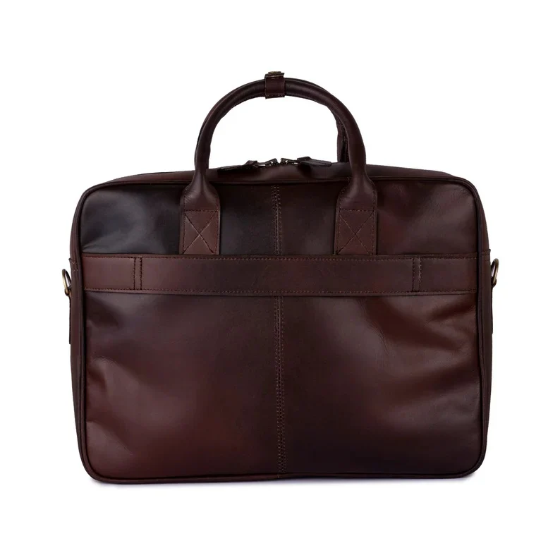 The Executive Office Set (4-in-1) Dark Brown Leather Laptop Bag & Laptop Sleeve with Leather Pencil  Roll & Leather Journal - Image 3