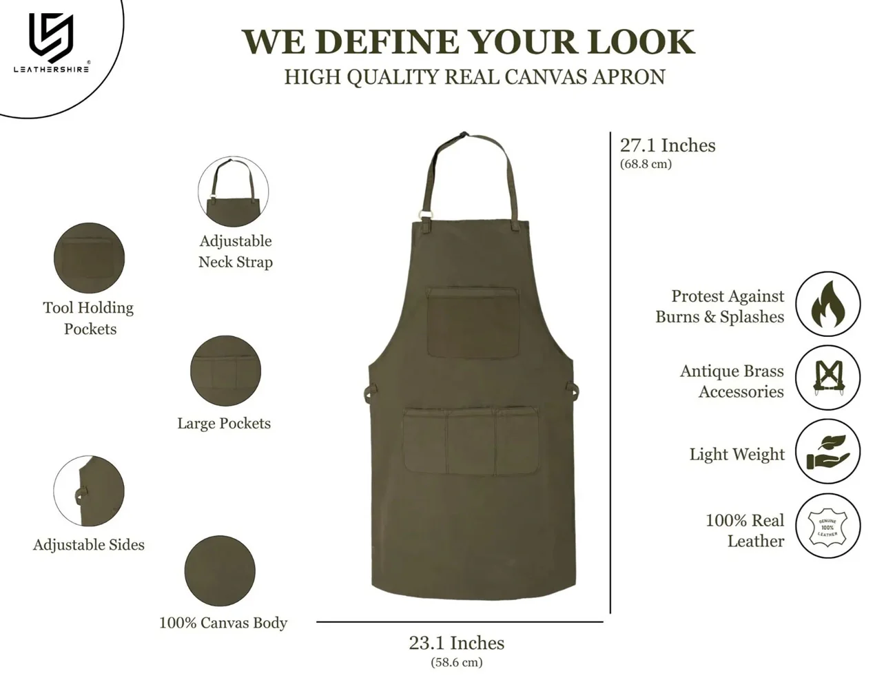 The Northumberland Olive Green Canvas Bib Apron - Image 2