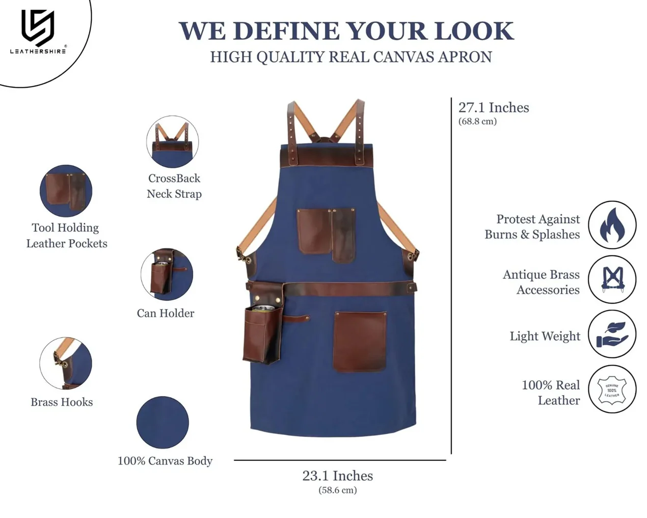 The Northumberland Blue Canvas Crossbody Apron with Can Pocket - Image 3